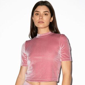 American Apparel Velvet 1/2 Sleeve Mock Neck Crop